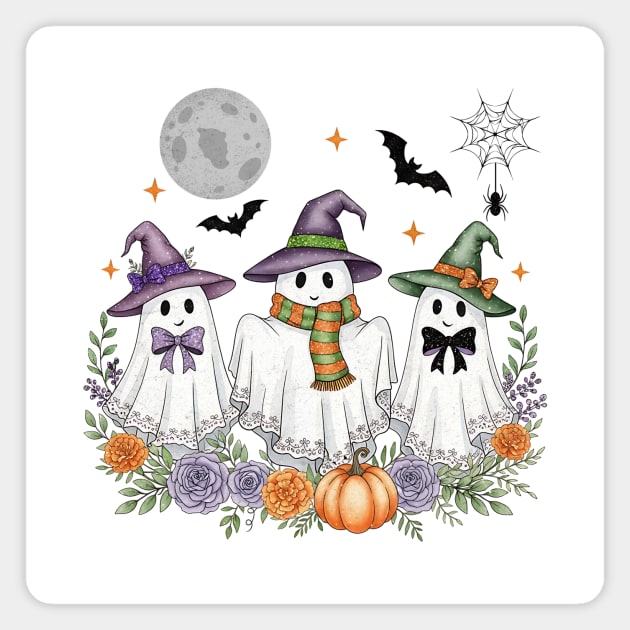 Cute Ghosts with Bows under a Moon Magnet by Designed By Marty